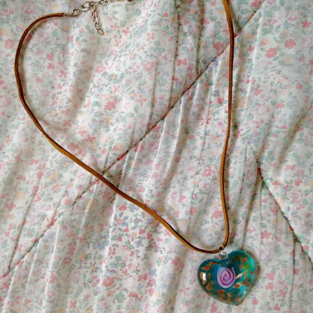 Glass Pendant Leather Cord Necklace
